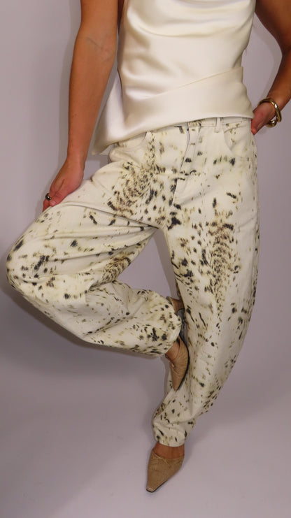 Cream Printed Barrel Leg Pants