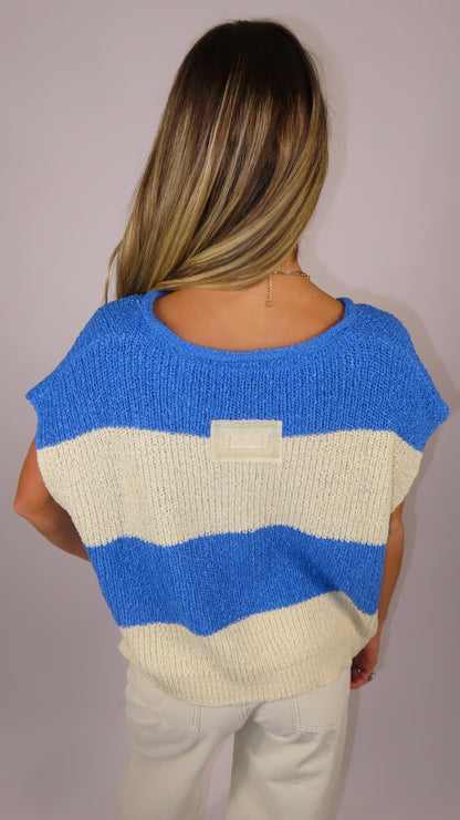 Seaside Slouch Sweater - Blue/Ecru