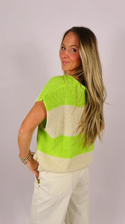 Seaside Slouch Sweater - Lime/Ecru