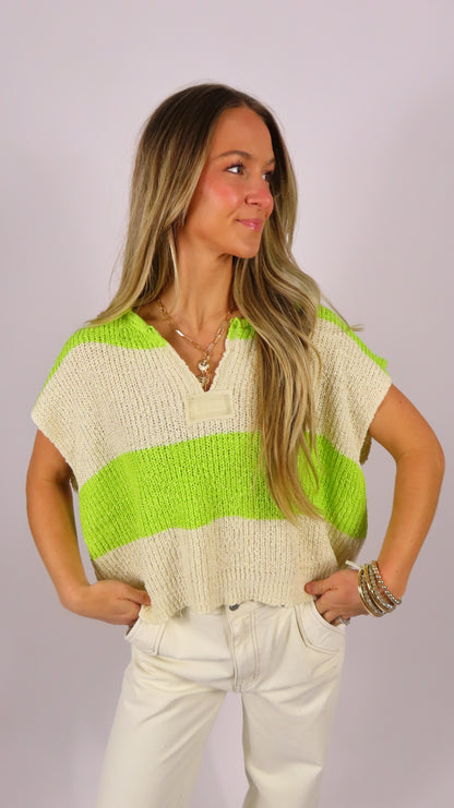 Seaside Slouch Sweater - Lime/Ecru