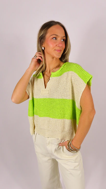 Seaside Slouch Sweater - Lime/Ecru