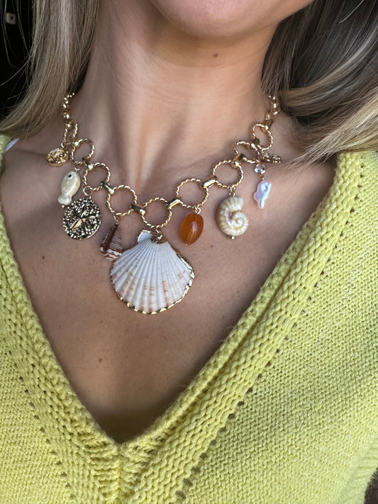 Big Shell & Multi Charm Necklace