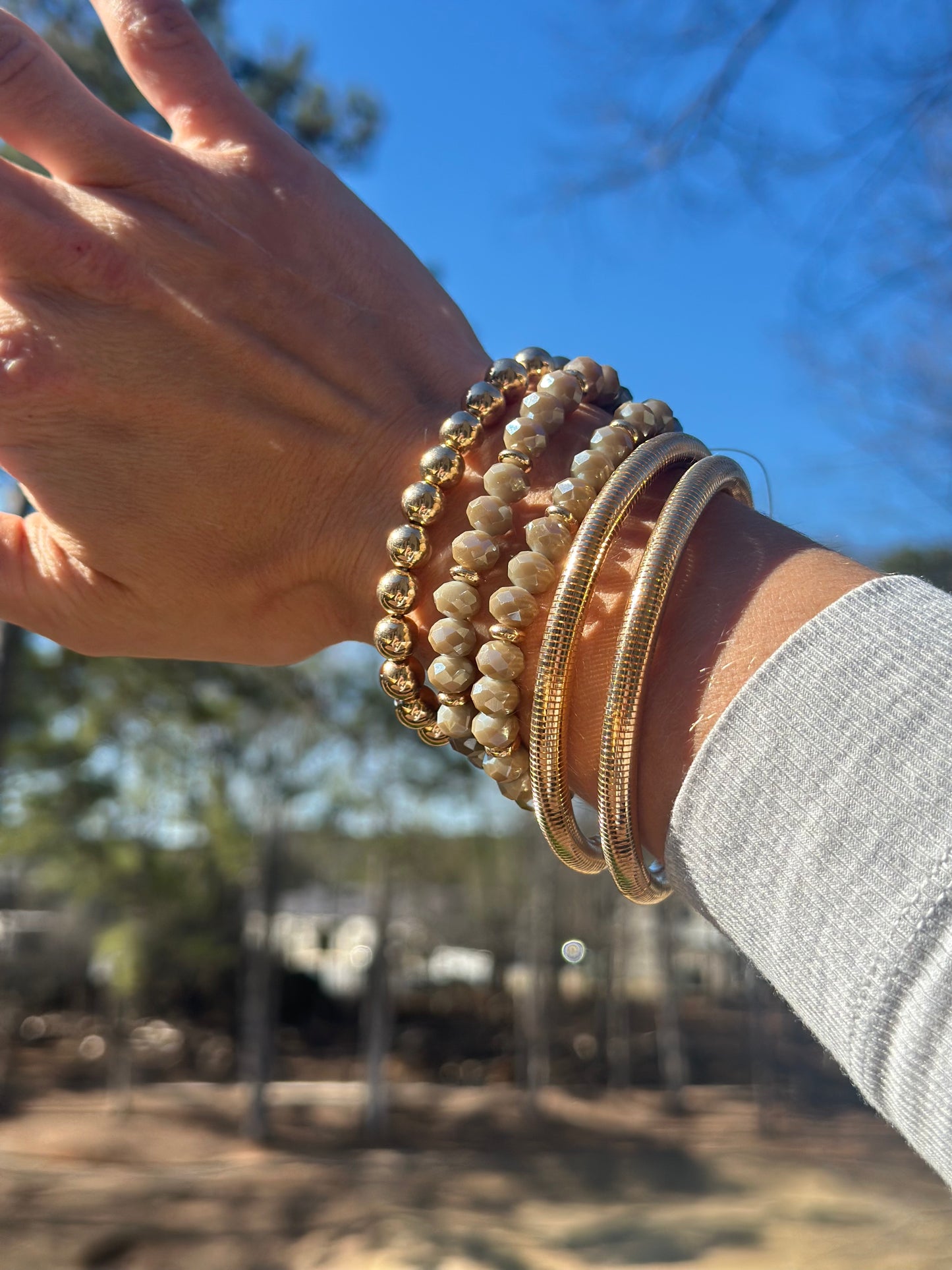 Glass Bead and Gold Bracelet Set