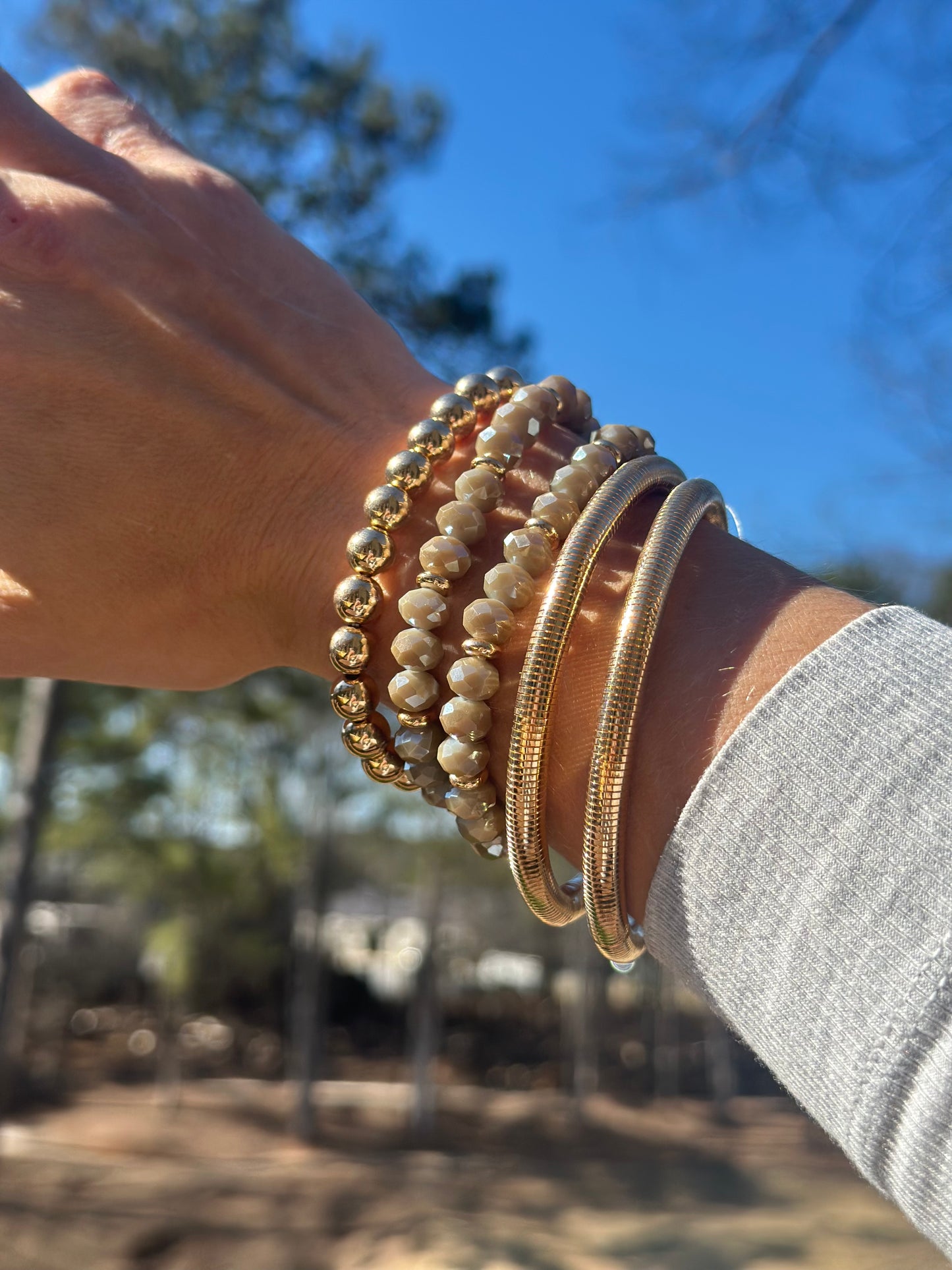 Glass Bead and Gold Bracelet Set