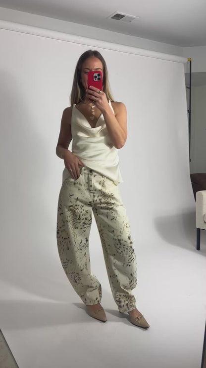 Cream Printed Barrel Leg Pants